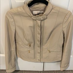 Tory Burch leather jacket, cream/tan, size four